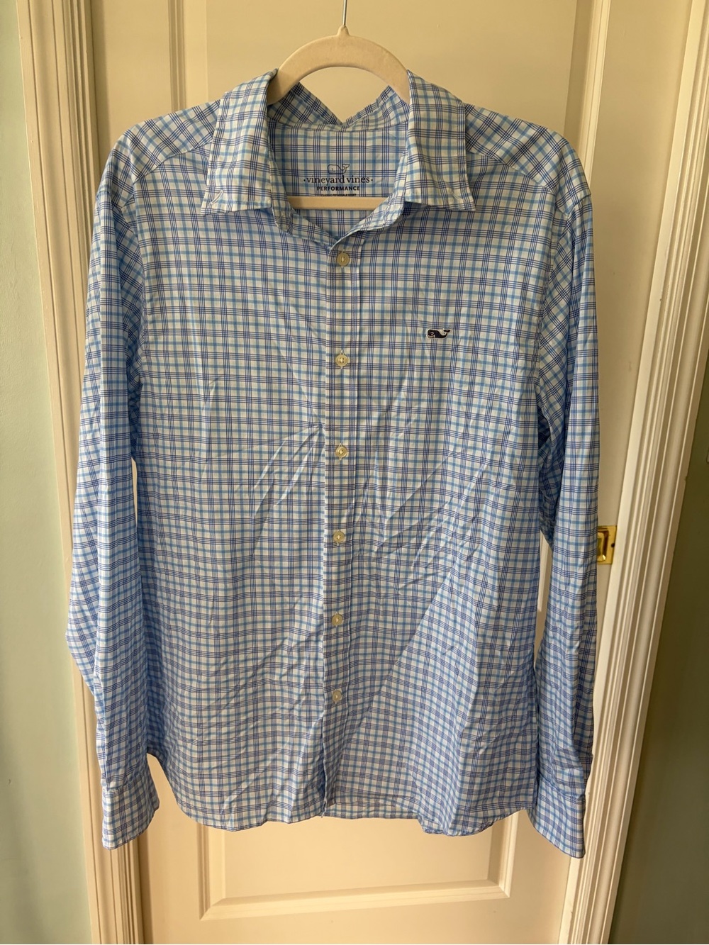 Vineyard Vines Performance Men's  Blue Check Button-Down Shirt - size Medium